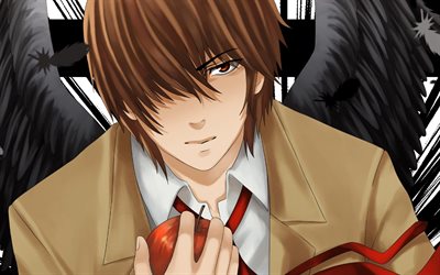 4k, light yagami, portrait, death note, yagami raito, manga japonais, personnages de dessins animés, personnages de death note, yagami light