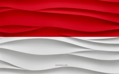 4k, Flag of Indonesia, 3d waves plaster background, Indonesia flag, 3d waves texture, Indonesia national symbols, Day of Indonesia, Asian countries, 3d Indonesia flag, Indonesia, Asia