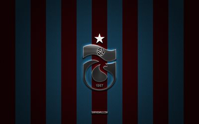 trabzonspor-logo, türkische fußballvereine, super lig, lila blauer karbonhintergrund, trabzonspor-emblem, fußball, trabzonspor-silbermetalllogo, trabzonspor fc
