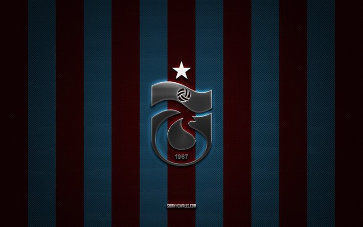 trabzonspor logotipo, turco clubes de futebol, super lig, roxo azul carbono de fundo, trabzonspor emblema, futebol, trabzonspor prata logotipo do metal, trabzonspor fc