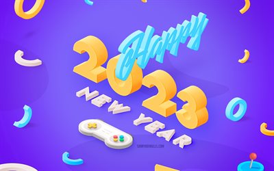 Happy New Year 2023, 4k, 2023 game background, 2023 New Year, 2023 concepts, 2023 background, 2023 greeting card, 2023 Happy New Year
