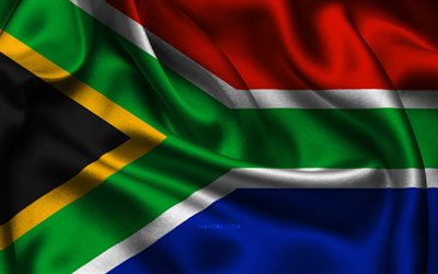 drapeau de l afrique du sud, 4k, les pays africains, les drapeaux de satin, le drapeau de l afrique du sud, le jour de l afrique du sud, les drapeaux de satin ondulés, le drapeau sud-africain, les symboles nationaux sud-africains, l afrique, l afrique du sud