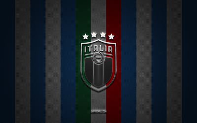 Italy national football team logo, UEFA, Europe, red white green carbon background, Italy national football team emblem, football, Italy national football team, Italy