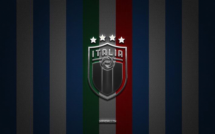サッカー イタリア代表チームのロゴ, uefa, ヨーロッパ, 赤白緑の炭素の背景, サッカー イタリア代表チームのエンブレム, フットボール, サッカー イタリア代表, イタリア