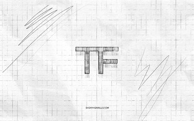 Tom Ford sketch logo, 4K, checkered paper background, Tom Ford black logo, brands, logo sketches, Tom Ford logo, pencil drawing, Tom Ford