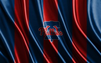 4k, Philadelphia Phillies, MLB, blue silk texture, Philadelphia Phillies flag, American baseball team, baseball, silk flag, Philadelphia Phillies emblem, USA, Philadelphia Phillies badge