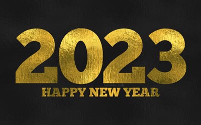 4k, 2023 feliz ano novo, dígitos de folha de ouro, decorações de natal, conceitos de 2023, feliz natal, 2023 dígitos 3d, feliz ano novo 2023, criativo, 2023 ano, fundo preto 2023