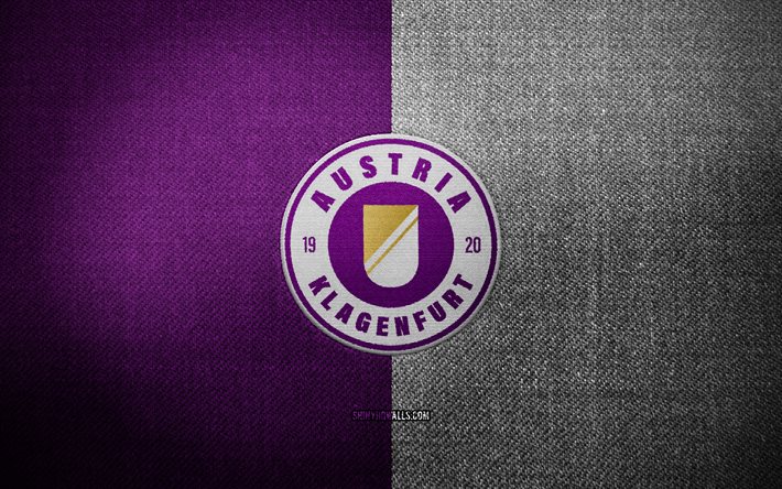 sk オーストリア クラーゲンフルトのバッジ, 4k, 紫の白い布の背景, オーストリア ブンデスリーガ, skオーストリア・クラーゲンフルトのロゴ, skオーストリア・クラーゲンフルトのエンブレム, スポーツのロゴ, オーストリアのサッカークラブ, sk オーストリア クラーゲンフルト, サッカー, フットボール, オーストリア クラーゲンフルト fc