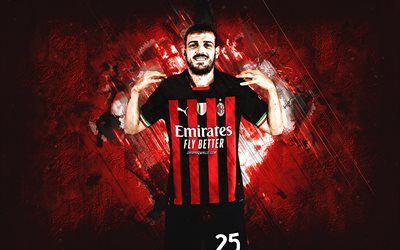 alessandro florenzi, ac milan, footballeur italien, portrait, fond de pierre rouge, série a, italie, football