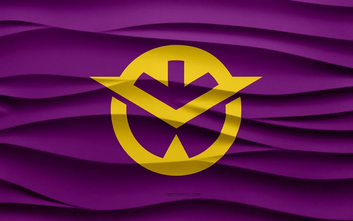 4k, Flag of Okayama, 3d waves plaster background, Okayama flag, 3d waves texture, Japanese national symbols, Day of Okayama, prefectures of Japan, 3d Okayama flag, Okayama, Japan