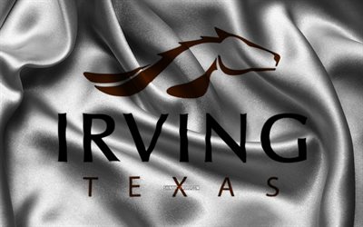 アーヴィングの旗, 4k, 米国の都市, サテンフラグ, アーヴィングの日, アメリカの都市, 波状のサテンの旗, テキサスの都市, テキサス州アーヴィング, アメリカ合衆国, アーヴィング