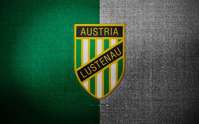 stemma dell'sc austria lustenau, 4k, sfondo di tessuto bianco verde, bundesliga austriaca, logo dell'sc austria lustenau, logo sportivo, squadra di calcio austriaca, sc austria lustenau, calcio, austria lustenau fc