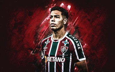 Lucas Calegari, Fluminense FC, brazilian soccer player, portrait, burgundy stone background, Serie A, football, Fluminense
