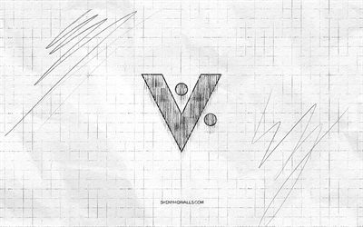 vericoin スケッチ ロゴ, 4k, 市松模様の紙の背景, vericoin 黒のロゴ, 暗号通貨, ロゴスケッチ, ベリコインのロゴ, 鉛筆画, ベリコイン
