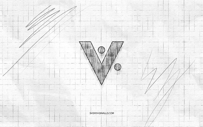 VeriCoin sketch logo, 4K, checkered paper background, VeriCoin black logo, cryptocurrencies, logo sketches, VeriCoin logo, pencil drawing, VeriCoin