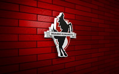 Roasso Kumamoto 3D logo, 4K, red brickwall, J2 League, soccer, japanese football club, Roasso Kumamoto logo, Roasso Kumamoto emblem, football, Roasso Kumamoto, sports logo, Roasso Kumamoto FC