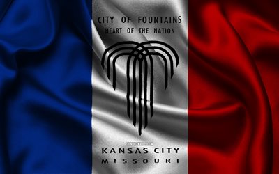 bandiera di kansas city, 4k, città degli stati uniti, bandiere di raso, giornata di kansas city, città americane, bandiere ondulate di raso, città del missouri, kansas city missouri, stati uniti d'america, kansas city