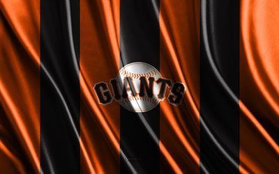4k, San Francisco Giants, MLB, black orange silk texture, San Francisco Giants flag, American baseball team, baseball, silk flag, San Francisco Giants emblem, USA, San Francisco Giants badge