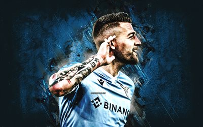 Sergej Milinkovic, SS Lazio, Serbian footballer, midfielder, portrait, blue stone background, Serie A, Italy, football, Lazio