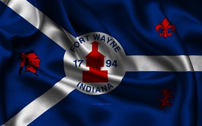 bandeira de fort wayne, 4k, cidades dos eua, bandeiras de cetim, dia de fort wayne, cidades americanas, bandeiras de cetim onduladas, cidades de indiana, fort wayne indiana, eua, forte wayne