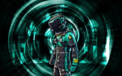 Toxic Trooper, 4k, turquoise abstract background, Fortnite, abstract rays, Toxic Trooper Skin, Fortnite Toxic Trooper Skin, Fortnite characters, Toxic Trooper Fortnite