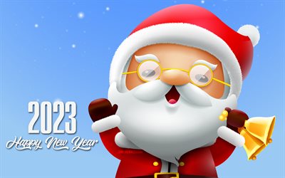 2023 Happy New Year, 4k, Santa Claus, 2023 concepts, 2023 template, Happy New Year 2023, 3d Santa Claus, 2023 background with Santa Claus, 2023 greeting card