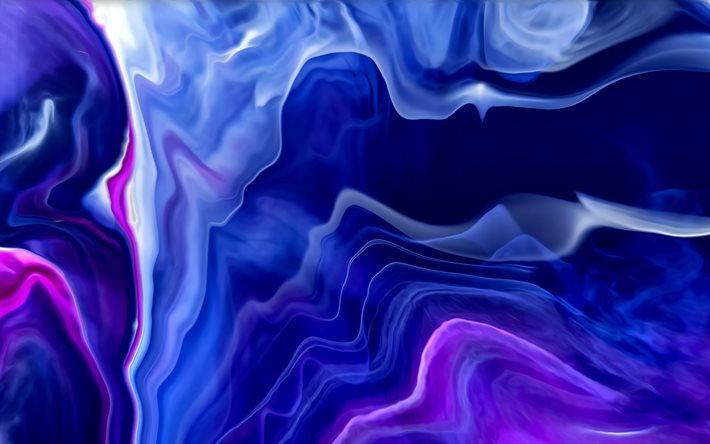 blue 3D waves, 4k, liquid art, creative, blue abstract backgrounds, background with waves, abstract waves, liquid patterns, 3D waves