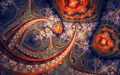 fondos de fractales violetas, 4k, arte abstracto, creativo, bolas de fuego, arte fractal, fondos abstractos, patrón caótico abstracto, patrón de fractales florales, fractales