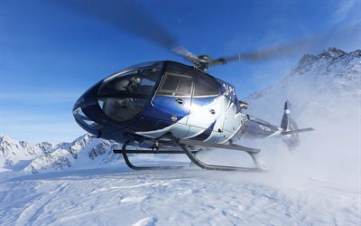 4k, airbus ec-130, inverno, helicópteros multiuso, aviação civil, helicóptero azul, aviação, airbus, fotos com helicóptero, ec-130