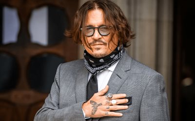Johnny Depp, 2022, american actor, gray costume, movie stars, Hollywood, picture with Johnny Depp, american celebrity, Johnny Depp photoshoot