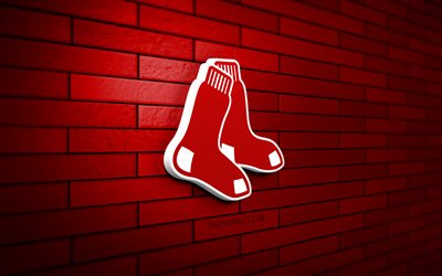 logo boston red sox 3d, 4k, muro di mattoni rossi, mlb, baseball, logo boston red sox, squadra di baseball americana, logo sportivo, boston red sox