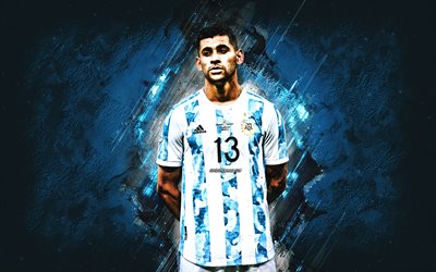 Cristian Romero, Argentina national football team, Argentine footballer, blue stone background, Argentina, football