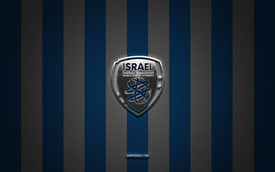 logotipo del equipo nacional de fútbol de israel, uefa, europa, fondo de carbono blanco azul, emblema del equipo nacional de fútbol de israel, fútbol, equipo nacional de fútbol de israel, israel