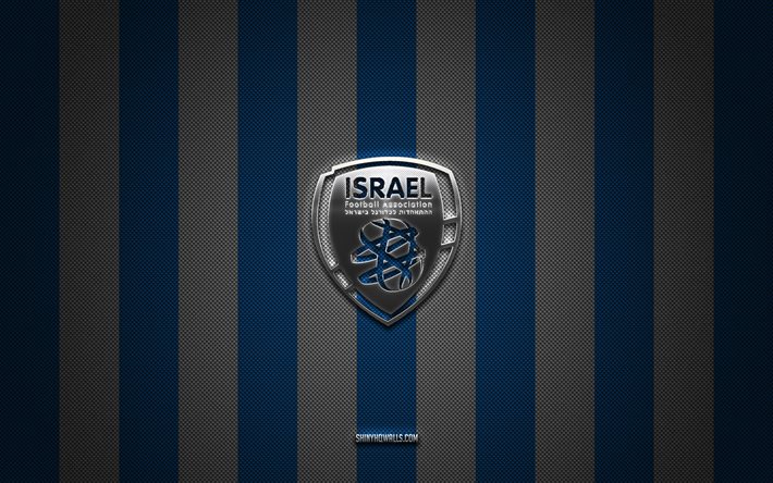 logotipo del equipo nacional de fútbol de israel, uefa, europa, fondo de carbono blanco azul, emblema del equipo nacional de fútbol de israel, fútbol, equipo nacional de fútbol de israel, israel
