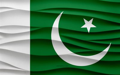 4k, le drapeau du pakistan, les vagues 3d fond de plâtre, la texture des vagues 3d, les symboles nationaux du pakistan, le jour du pakistan, les pays d asie, le drapeau du pakistan 3d, le pakistan, l asie
