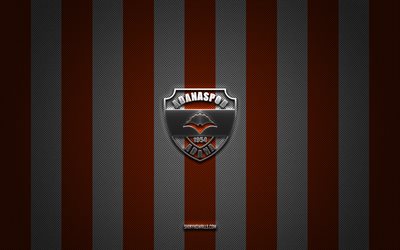 logotipo de adanaspor as, clubes de fútbol turcos, tff first league, fondo de carbono blanco naranja, 1 lig, emblema de adanaspor as, fútbol, logotipo de metal plateado de adanaspor as, adanaspor fc