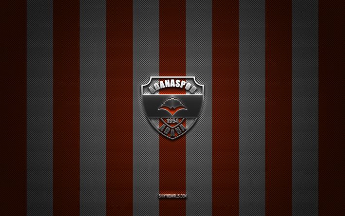 adanaspor as logo, turco clubes de futebol, tff first league, laranja branco de fundo carbono, 1 lig, adanaspor as emblema, futebol, adanaspor as prata logotipo do metal, adanaspor fc