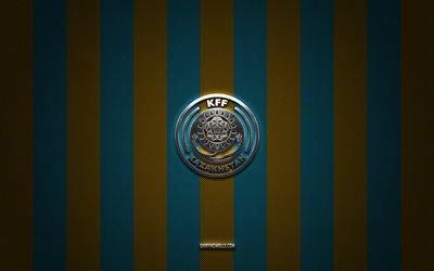 logo de l équipe nationale de football du kazakhstan, uefa, europe, fond carbone jaune-bleu, emblème de l équipe nationale de football du kazakhstan, football, équipe nationale de football du kazakhstan, kazakhstan