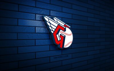 Cleveland Guardians 3D logo, 4K, blue brickwall, MLB, baseball, Cleveland Guardians logo, american baseball team, Cleveland Guardians new logo, sports logo, Cleveland Guardians