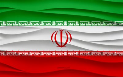 4k, le drapeau de l iran, les vagues 3d fond de plâtre, la texture des vagues 3d, les symboles nationaux de l iran, le jour de l iran, les pays d asie, le drapeau de l iran 3d, l iran, l asie