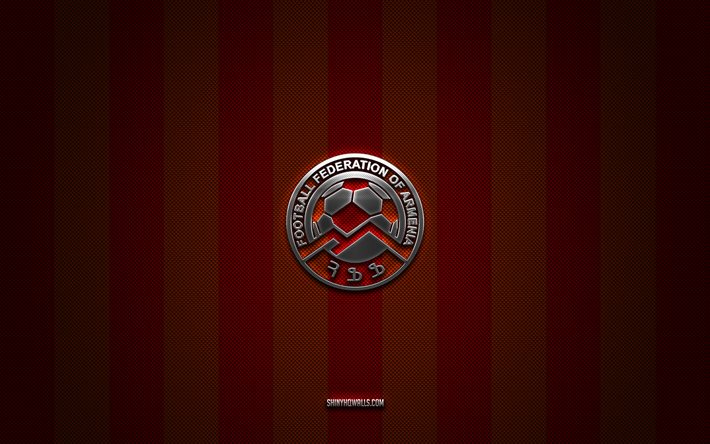logo der armenischen fußballnationalmannschaft, uefa, europa, rot-orangeer kohlenstoffhintergrund, emblem der armenischen fußballnationalmannschaft, fußball, armenische fußballnationalmannschaft, armenien