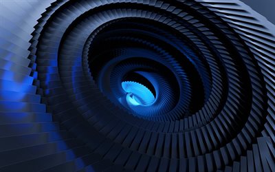 4k, spiral staircase, vortex, 3D art, steps, stairs, 3D backgrounds, blue staircase, steps patterns, picture with steps, staircase