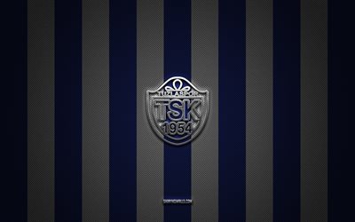 Tuzlaspor logo, turkish football clubs, TFF First League, blue white carbon background, 1 Lig, Tuzlaspor emblem, football, Tuzlaspor silver metal logo, soccer, Tuzlaspor FC
