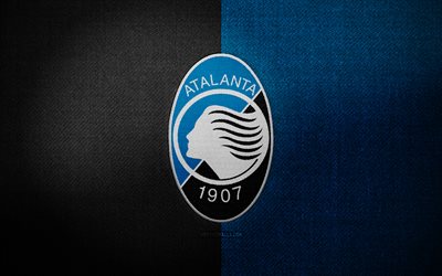 Atalanta BC badge, 4k, blue black fabric background, Serie A, Atalanta BC logo, Atalanta BC emblem, sports logo, italian football club, Atalanta BC, soccer, football, Atalanta FC
