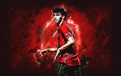 joao felix, équipe nationale de football du portugal, portrait, joueur de football portugais, fond de pierre rouge, portugal, football