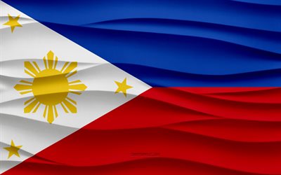 4k, Flag of Philippines, 3d waves plaster background, Philippines flag, 3d waves texture, Philippines national symbols, Day of Philippines, Asian countries, 3d Philippines flag, Philippines, Asia