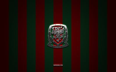 logotipo del equipo nacional de fútbol de gales, uefa, europa, fondo de carbono verde rojo, emblema del equipo nacional de fútbol de gales, fútbol, equipo nacional de fútbol de gales, gales
