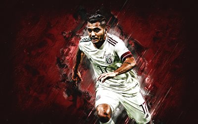 Jesus Corona, Mexico national football team, Mexican football player, midfielder, red stone background, football, Mexico