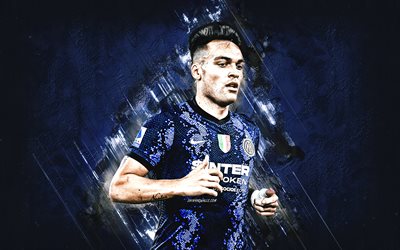 Lautaro Martinez, Inter Milan, Argentine footballer, portrait, Serie A, Italy, blue stone background, football, Internazionale