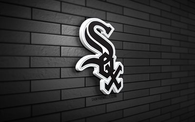 logotipo 3d de los medias blancas de chicago, 4k, pared de ladrillo negro, mlb, béisbol, logotipo de los medias blancas de chicago, equipo de béisbol americano, logotipo deportivo, medias blancas de chicago